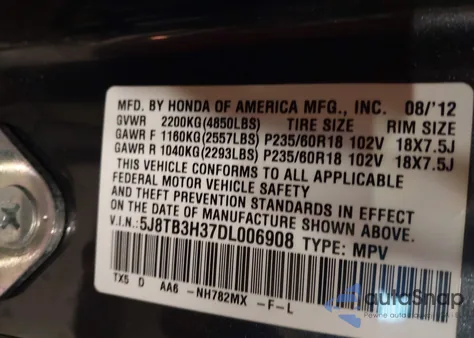 2013 Acura Rdx from USA, damaged, VIN 5J8TB3H37DL006908